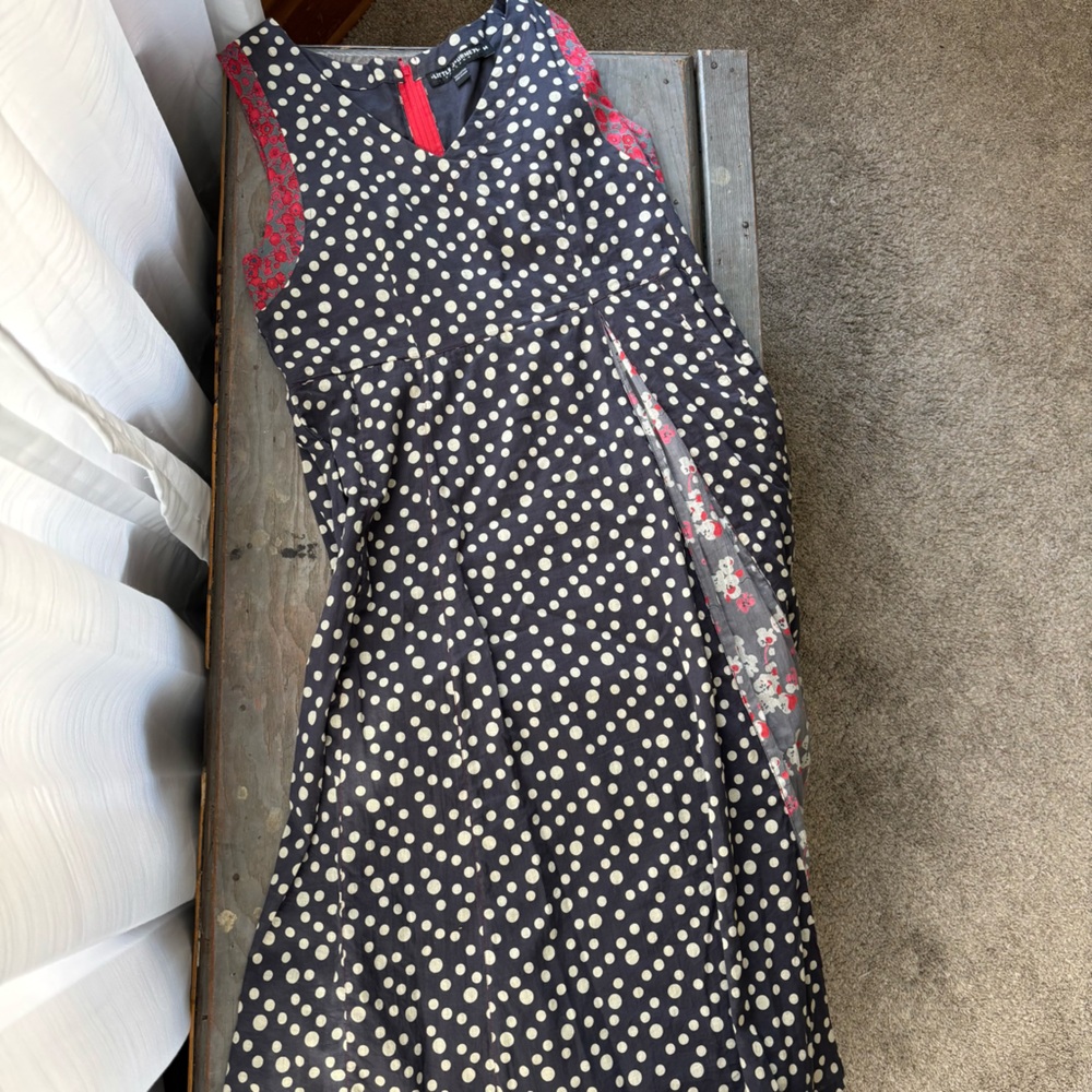 Little Journeys Chicago Dolce Dress navy with white polka dots  | size M